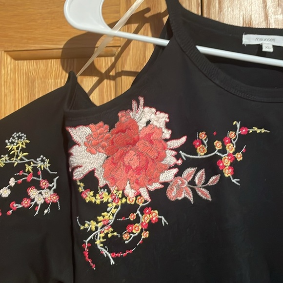 Off-The-Shoulder Sweater Dress with Floral Embroidery - Picture 4 of 5